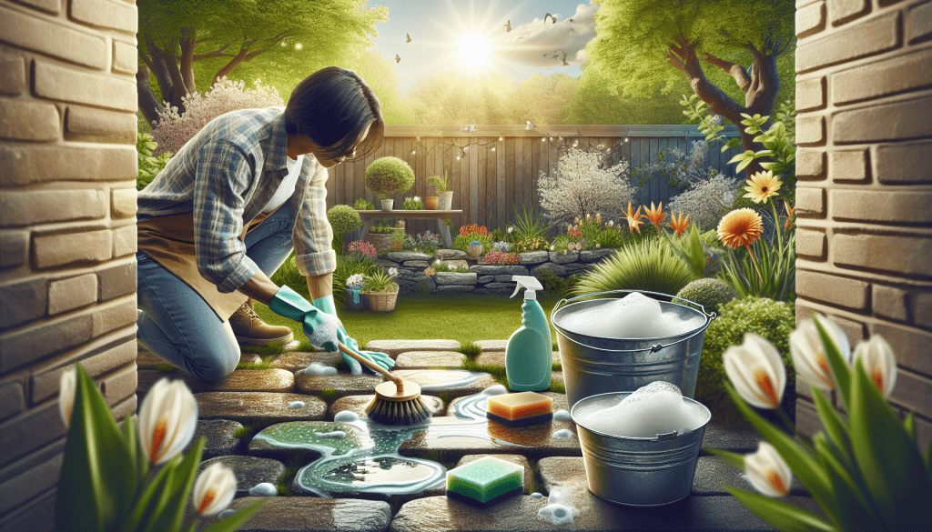 Revitalize your stone hardscape with dish soap for an eco-friendly spring clean