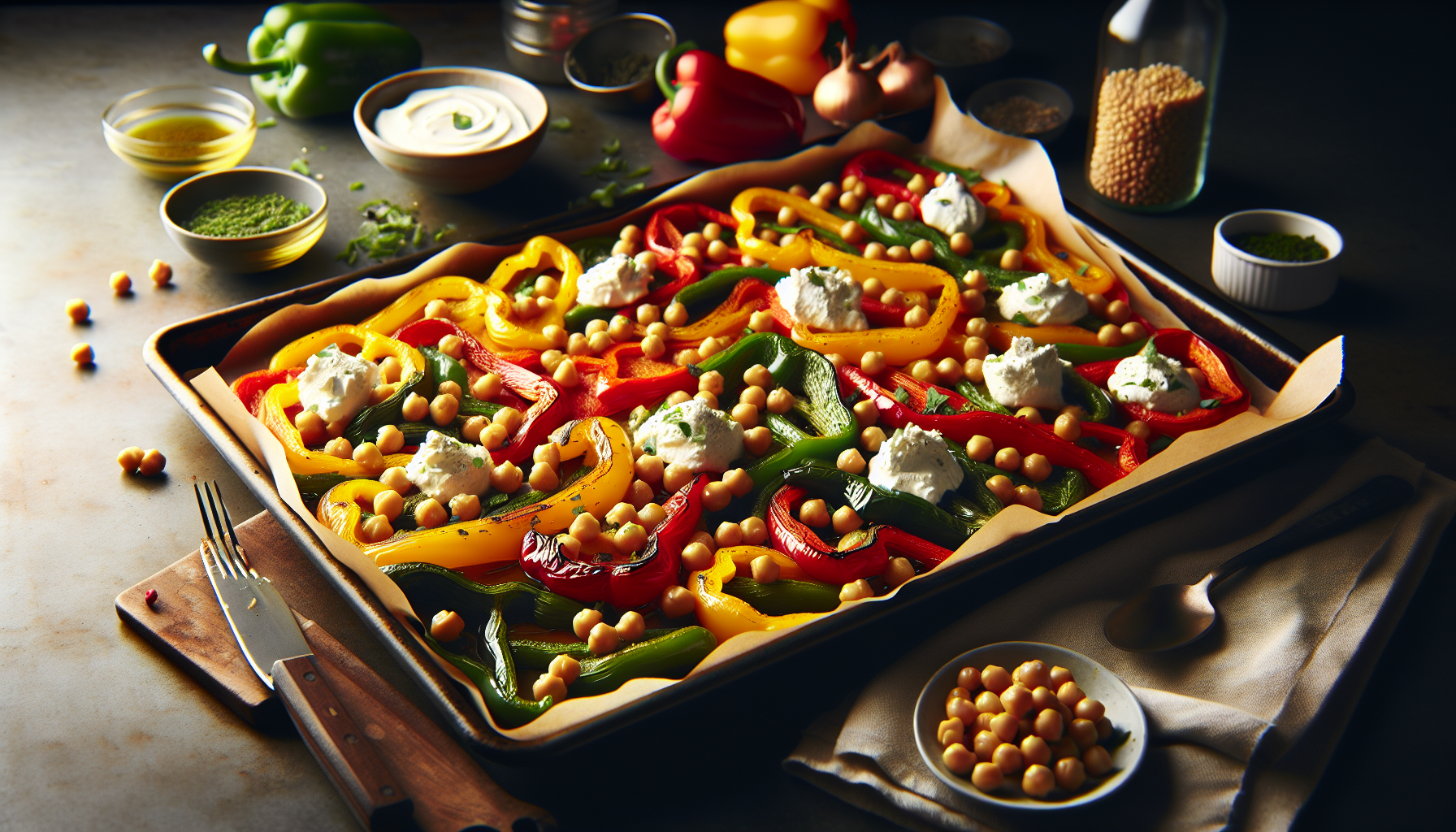 Recipe for sheet pan peppers, chickpeas, and ricotta: a symphony of flavours for weeknight dinner