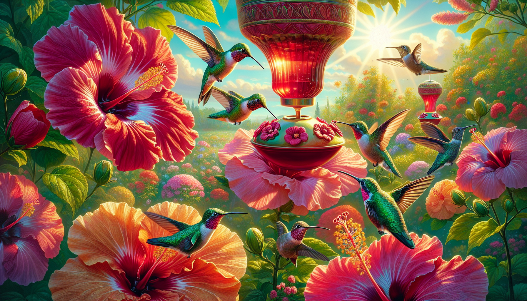 Creating a hummingbird haven: attracting these vibrant creatures with hibiscus flowers and innovative feeders